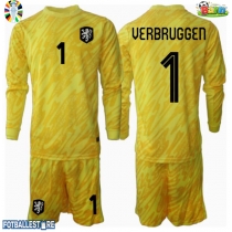 Nederland Bart Verbruggen #1 Keeper Bortedraktsett Barn EM 2024 Langermet (+ Korte bukser)